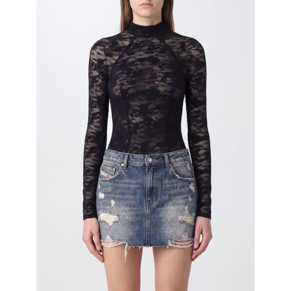 Diesel Women Diesel Long-Sleeved Sheer Lace Mock Neck Top